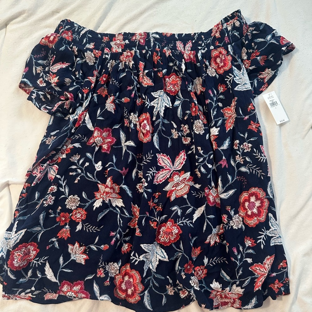 Old Navy Floral Off-Shoulder Blouse - Red and Blue